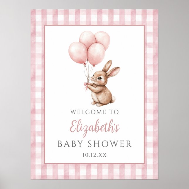 Little Bunny Pink Baby Shower Welcome Sign (Front)