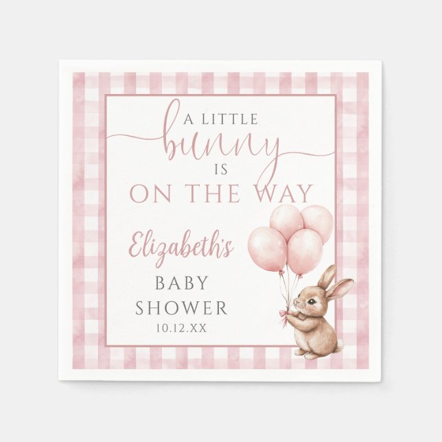 Little Bunny Pink Balloons Girl Baby Shower Napkin (Front)
