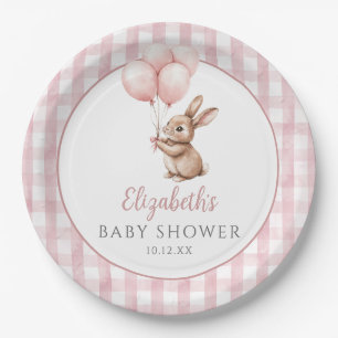 Little Bunny Pink Balloons Girl Baby Shower Paper Plate