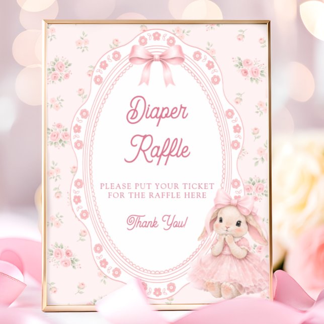 Little Bunny Pink Bow Baby Shower Diaper Raffle Poster (Creator Uploaded)