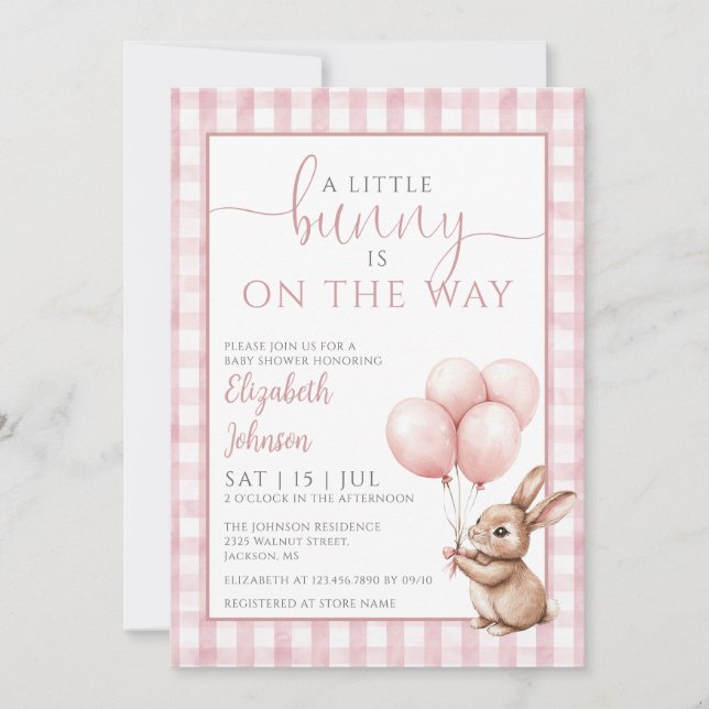 Little Bunny Pink Girl Baby Shower All In One Invitation (Front)