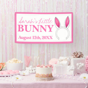 Little Bunny Pink Rabbit Ears New Baby Shower Banner
