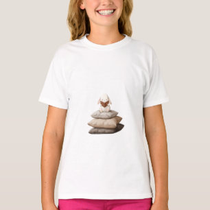 Little Bunny Reading on Pillow Stack Kids T-Shirt