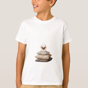 Little Bunny Reading on Pillow Stack Kids T-Shirt