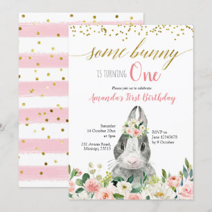 Little Bunny Spring Floral Birthday Invitation