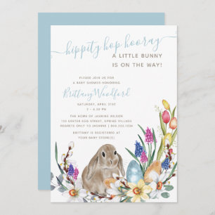 Little Bunny Spring Flower and Rabbit Baby Shower Invitation