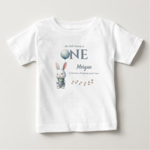 Little Bunny Turning One Blue Boys 1st Birthday Baby T-Shirt