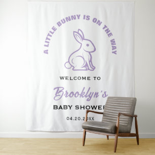 Little Bunny White Purple Fun Baby Shower Backdrop Tapestry