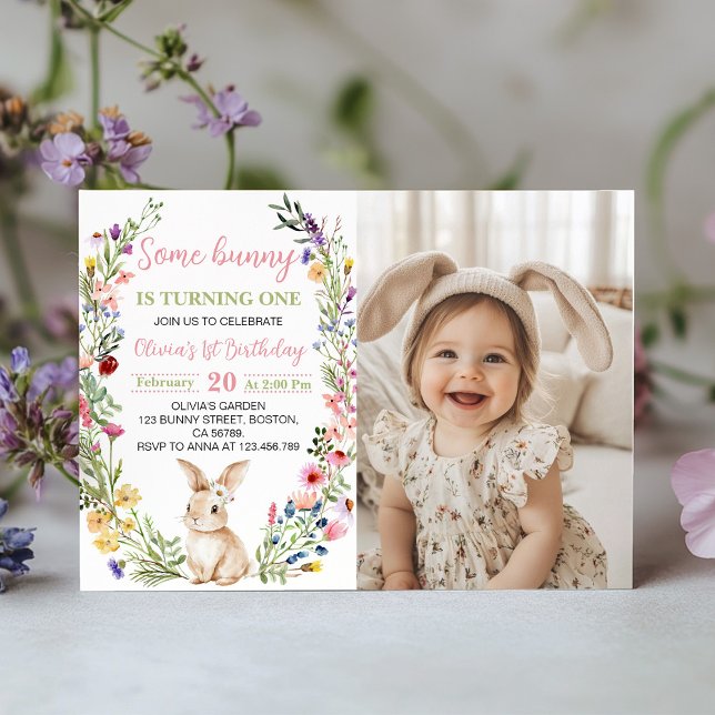 Little Bunny Wildflower Birthday Photo Invitation (Creator Uploaded)