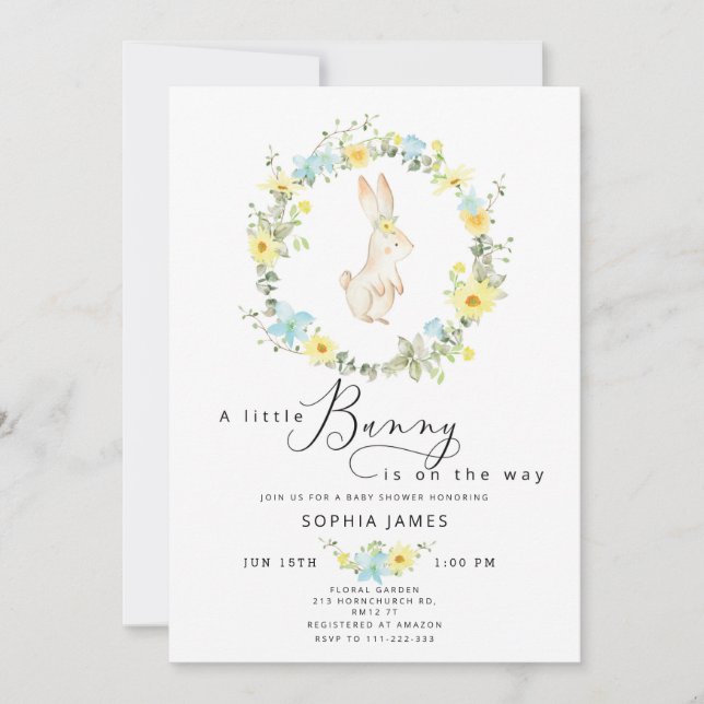 Little Bunny wildflowers baby shower Invitation (Front)