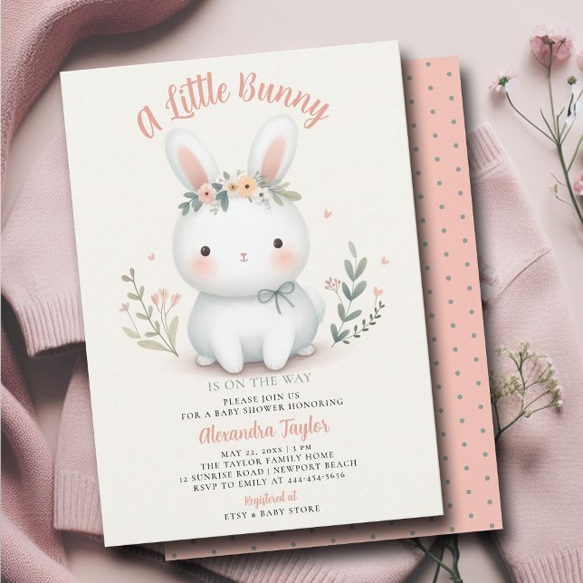 Little Bunny Wildflowers Cute Baby Girl Shower Invitation (a little bunny baby girl shower invitation springtime easter garden picnic wildflowers calligraphy)