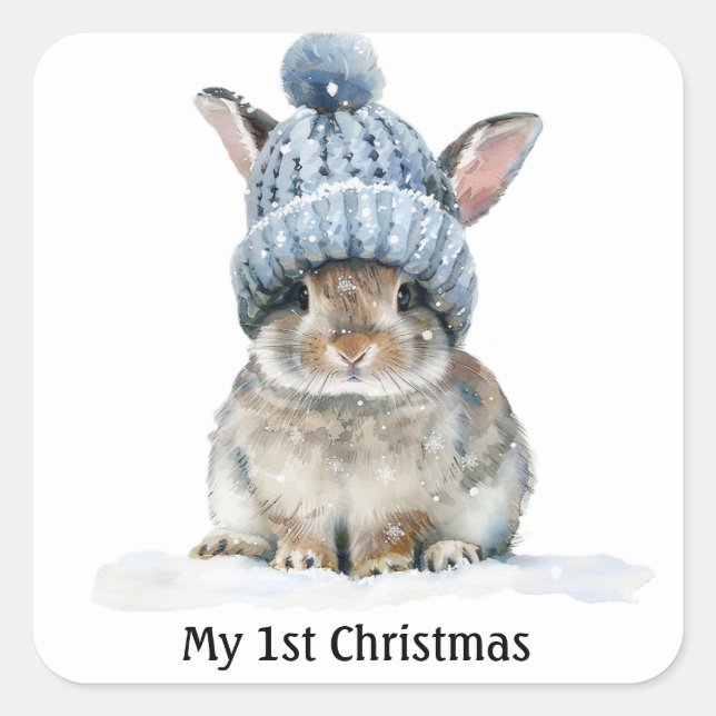 Little Bunny's First Christmas, custom Square Sticker (Front)