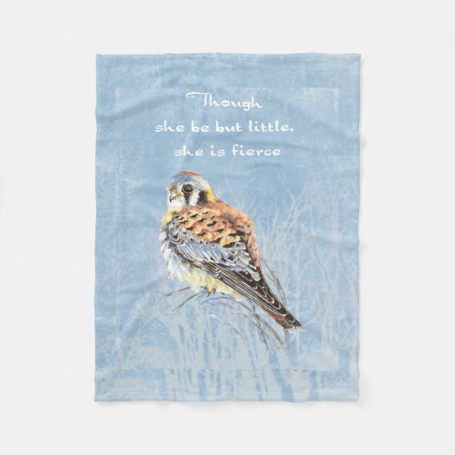 Little but Fierce Inspirational Quote Kestrel Bird Fleece Blanket (Front)