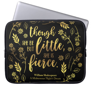 Little But Fierce William Shakespeare Gold Floral Laptop Sleeve