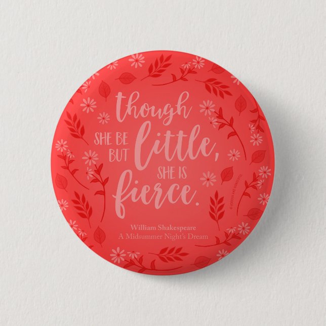 Little But Fierce William Shakespeare Red Floral 6 Cm Round Badge (Front)