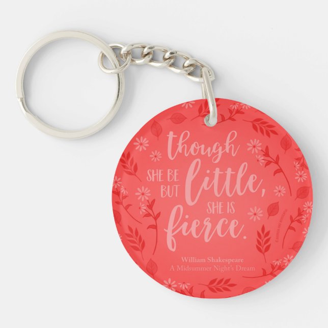 Little But Fierce William Shakespeare Red Floral Key Ring (Front)