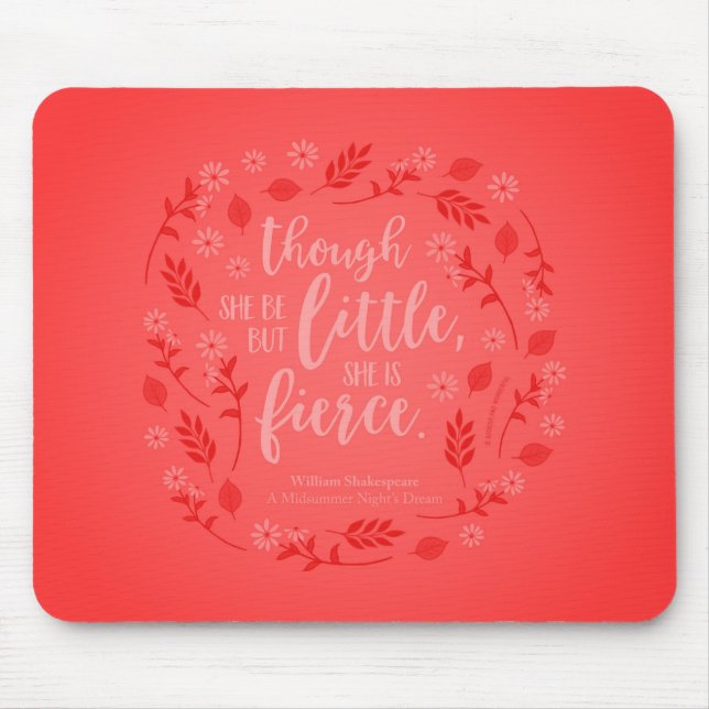 Little But Fierce William Shakespeare Red Floral Mouse Mat (Front)
