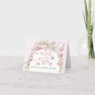 Little Buterfly Blush Pink Floral Girl Baby Shower Thank You Card