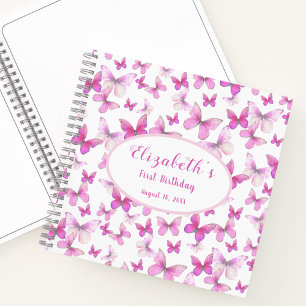 Little Butterfly 1st Birthday Pink Girl Guest Book