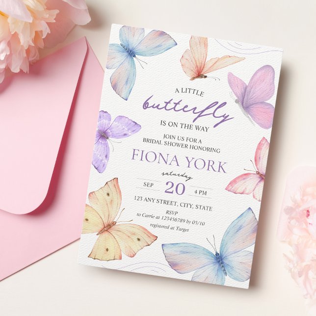 Little Butterfly Aesthetic Pastel Girl Baby Shower Invitation (A little butterfly is on the way baby shower invitation)