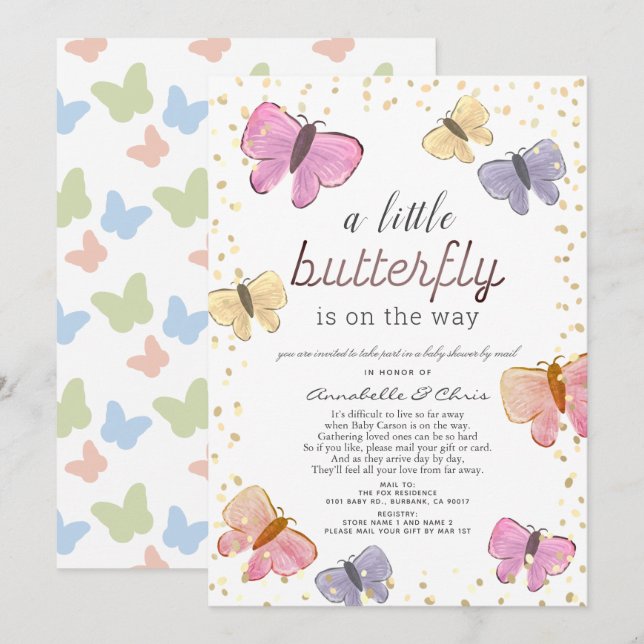 Little Butterfly Baby Shower by Mail Invitation (Front/Back)