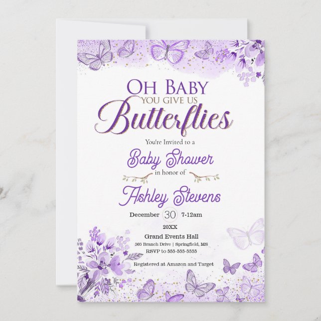 Little butterfly baby shower invitation (Front)