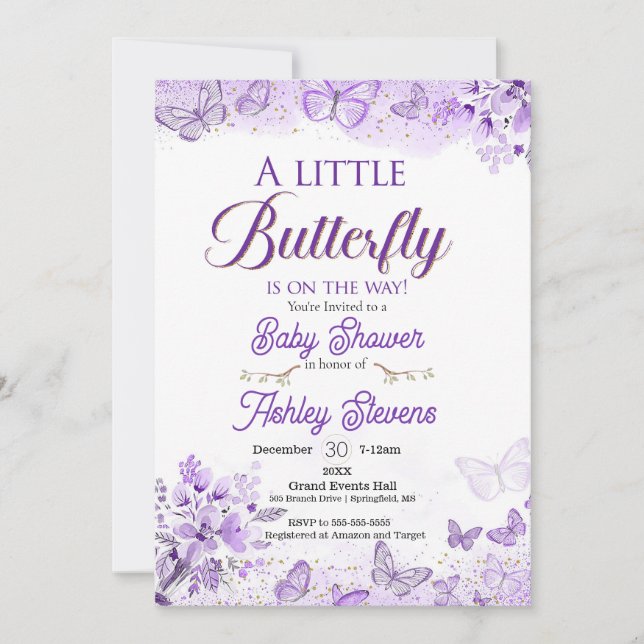 Little butterfly baby shower invitation (Front)