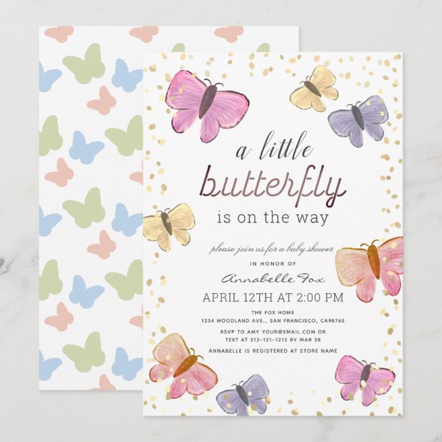 Little Butterfly Baby Shower Invitation (Front/Back)
