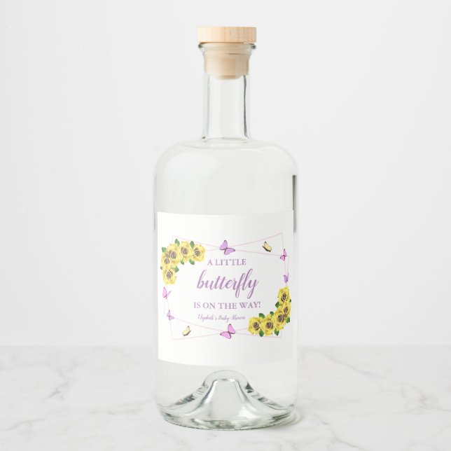 Little Butterfly Baby Shower Liquor Bottle Label (Front)