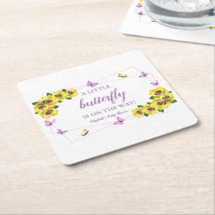 Little Butterfly Baby Shower Square Paper Coaster