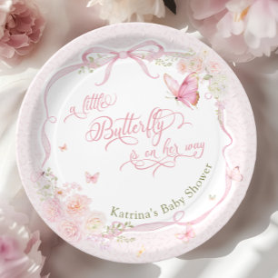 Little Butterfly Bloom Girl Baby Shower Paper Plate
