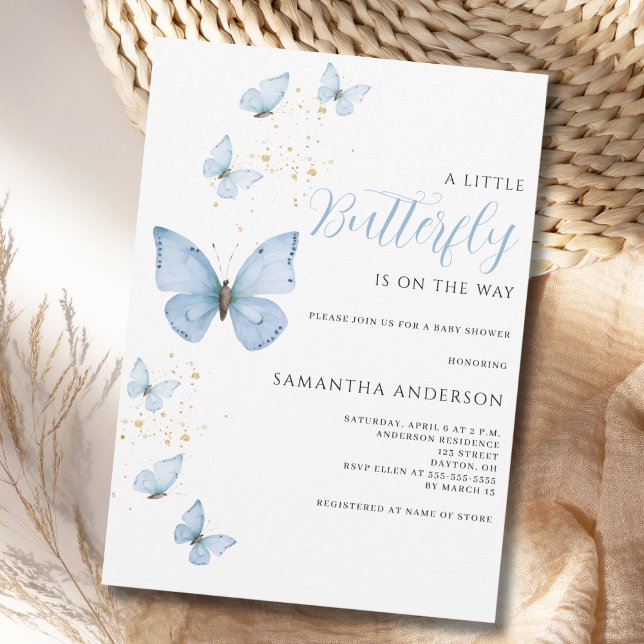 Little Butterfly Blue Boy Baby Shower  Invitation (Creator Uploaded)