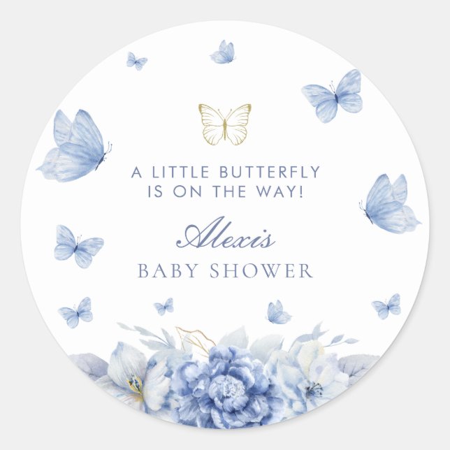 Little Butterfly Boy Baby Shower Classic Round Sticker (Front)