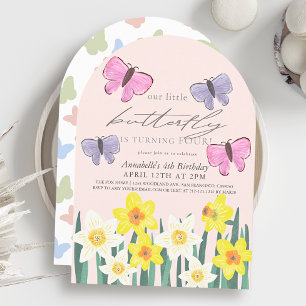 Little Butterfly Daffodil Pink Girl Birthday Invitation