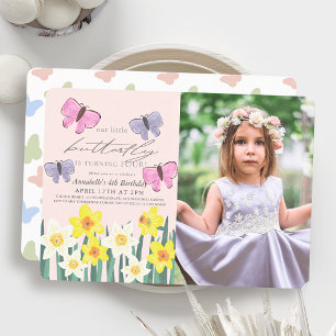 Little Butterfly Daffodil Pink Photo Birthday Invitation