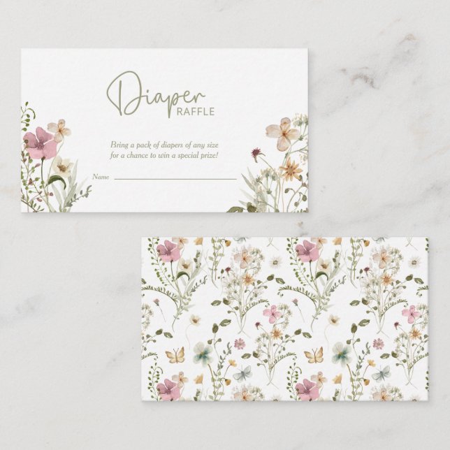 Little Butterfly Diaper Raffle Girl Baby Shower Enclosure Card (Front/Back)