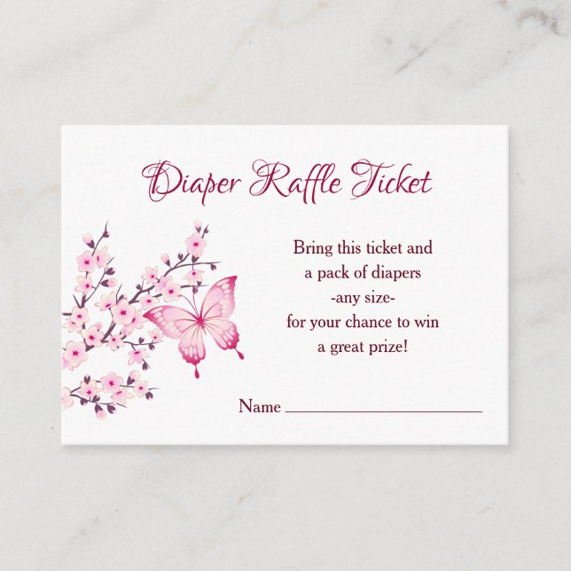 Little Butterfly Diaper Raffle Ticket Enclosure Card (Front)