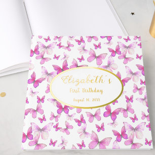 Little Butterfly First Birthday Pink Girl Gold Guest Book