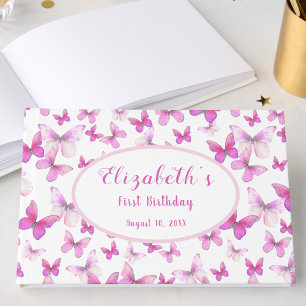 Little Butterfly First Birthday Pink Keepsake  Guest Book