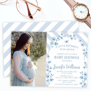 Little butterfly floral baby boy shower photo invitation