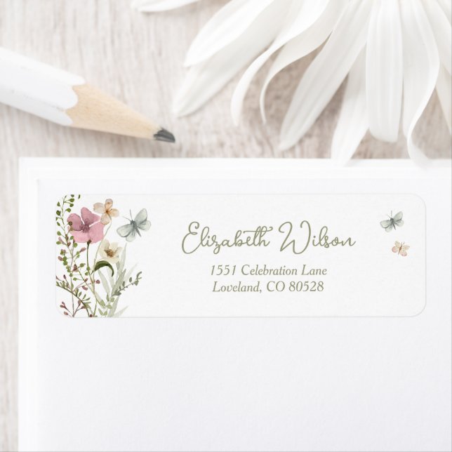 Little Butterfly Floral Baby Shower Return Address (Insitu)