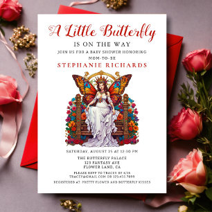 Little Butterfly Floral Red Rose Fairy Baby Shower Invitation