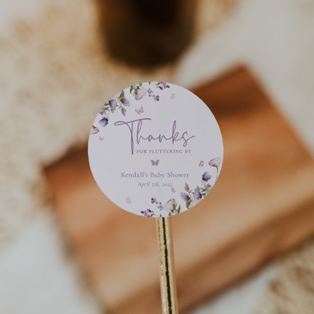 Little Butterfly Garden Baby Shower Thank You Classic Round Sticker (Creator Uploaded)