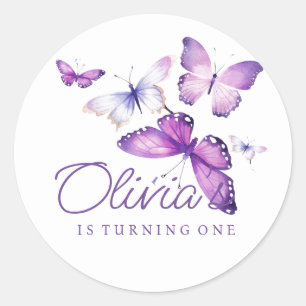 Little Butterfly Girl 1st Birthday Party Classic Round Sticker