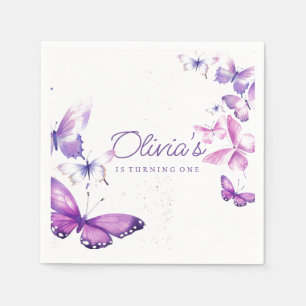 Little Butterfly Girl 1st Birthday Party Napkin