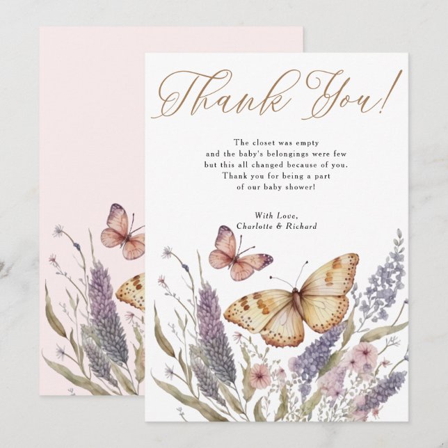 Little Butterfly Girl Baby Shower Thank You Card (Front/Back)