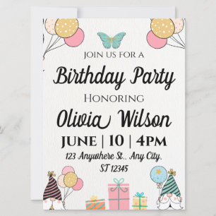 Little Butterfly Girl Birthday Invitation