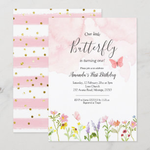 Little butterfly girl birthday invitation