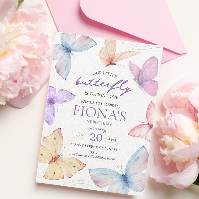 Little Butterfly Girl's 1st birthday Invitation (Our little butterfly is turning one! Butterfly 1st birthday invitation)