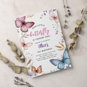 Little Butterfly Girl's 1st birthday Invitation